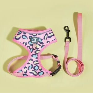 Pink Leopard Print Dog Harness and Leash Set
